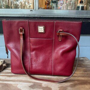 Dooney & Bourke Pebble Leather Tote Shoulder Bag Burgundy Red 15x11x4